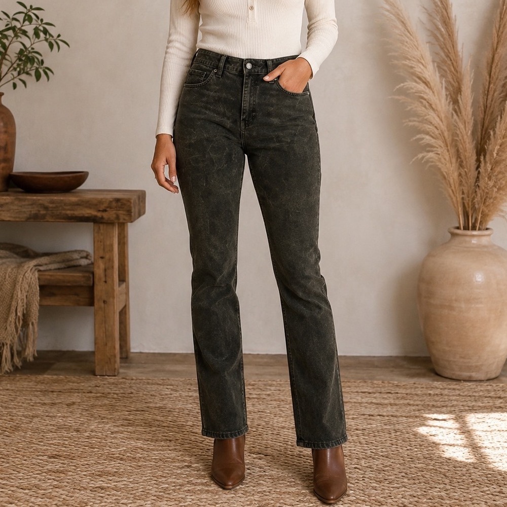 Lucky Brand Ava Super Skinny Pants Green Acid Wash Corduroy Boho Grunge 10/30